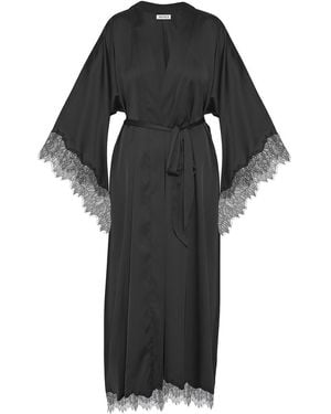 Avenue 8 Lace Maxi Silk Robe - Black