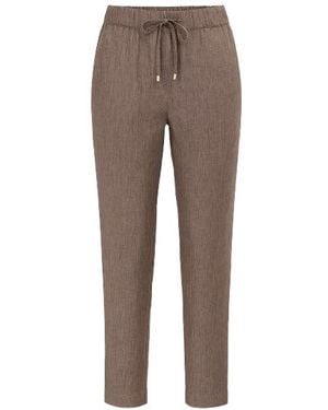 Conquista Long Linen Trousers With Tie Detail - Brown
