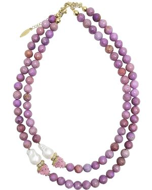 Farra Sugilite With Baroque Pearls And Raspberry Double Layers Necklace - Pink