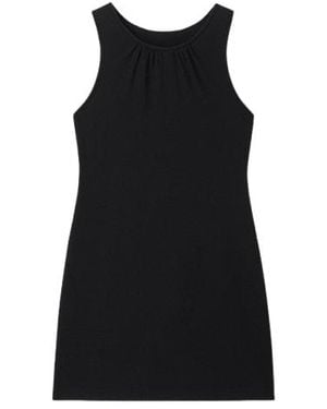 Conquista Lace Detail Stretch Mini Dress High Scoop Neck - Black