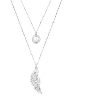 Seven Saints Archangel Gabriel Angel Of Communication Necklace, Rhodium, Clear Quartz - Metallic