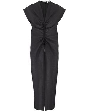 The Summer Edit Remi Luxe Linen Drawstring Dress - Black