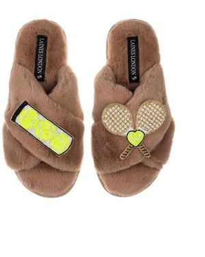 Laines London Neutrals Classic Laines Slippers With Tennis Lover Brooches - Orange