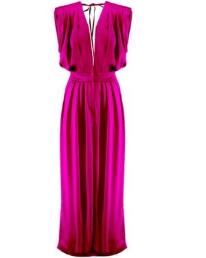 BLUZAT Fuchsia Maxi Draped Jumpsuit - Purple