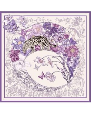 Silk and Bears Lilac & Leopard Silk Twill Scarf – Printed Mulberry Silk, Hand-Rolled Hem - Purple