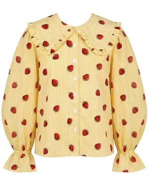 The Well Worn Strawberry Print Cotton Luna Blouse - Metallic