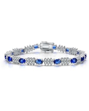Genevive Jewelry Sterling Plated With Coloured Cubic Zirconia Sapphire Bracelet - Blue