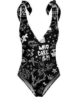 Aloha From Deer Doodle One Piece Swimsuit - Black