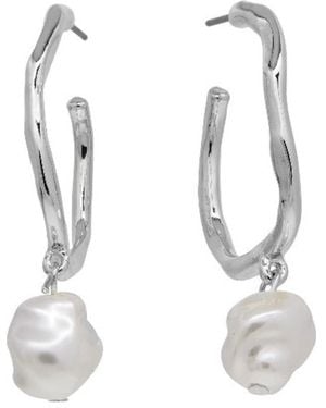Bermuda Watch Company Annie Apple Odette Sterling, Molten Pearl Charm Hoop Earrings - White