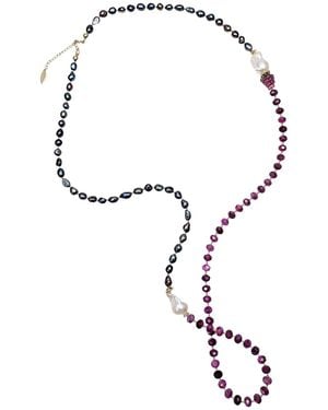 Farra Pearls With Agate And Baroque Pearls Long Necklace - Purple