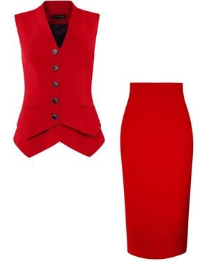 Tia Dorraine Fitted Waistcoat & Skirt Set - Red