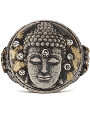 Ebru Jewelry Unique And Diamond Buddha Ring - Metallic