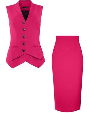 Tia Dorraine Fitted Waistcoat & Skirt Set - Pink