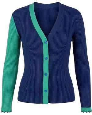 Arto. Lace Trims Rib Short Cardigan - Blue