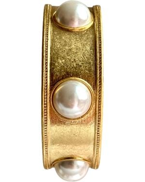 Laura Gray Faux Pearl Wide Bangle - Metallic