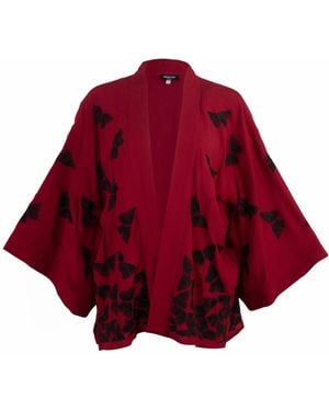 Artemis Muse Embroidered Butterflies Wine Short Kimono