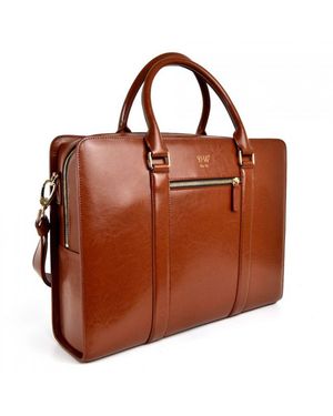 DAVID WEJ Smooth Leather Slim Briefcase – - Brown