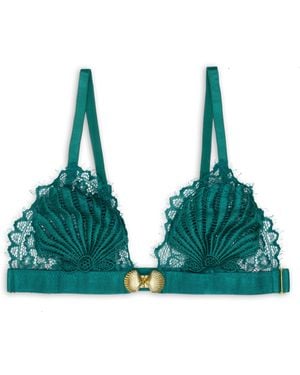 Empress Mimi Venus Lace Bralette With Shell Detail And Front Clasp - Green