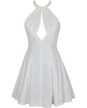 Miss Circle New York Jordyn Cotton Poplin Keyhole Halter Mini Dress - White