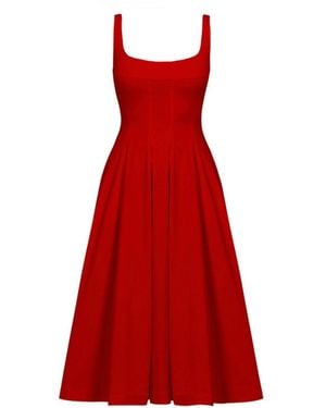 Avenue 8 Square Neck Midi Poplin Dress - Red