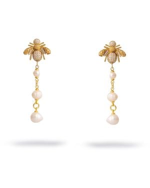 Ebru Jewelry Queen Bee Pearl & Diamond Earrings - Metallic