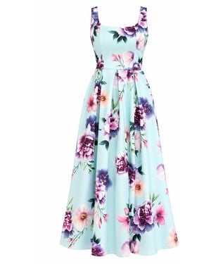Girl In Mind Erica Square Neck Pleated Midi Dress Floral - Blue