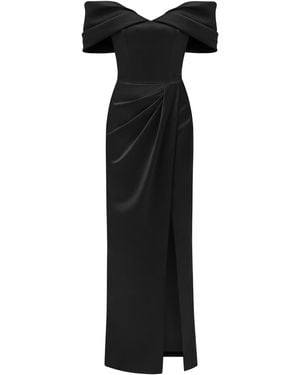Tia Dorraine Heavenly Kissed Draped Satin Maxi Dress - Black