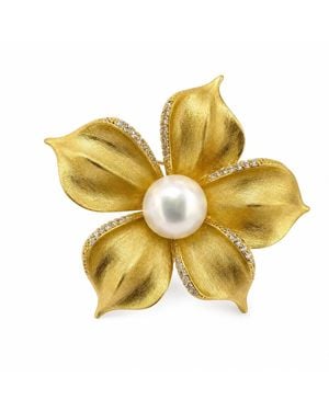 Angel Barocco Freshwater Pearl Brushed Flower Brooch & Pendant - Yellow