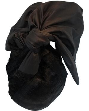 Romer Millinery Twisturban Turban Faux Fur & Silk Shantung - Black