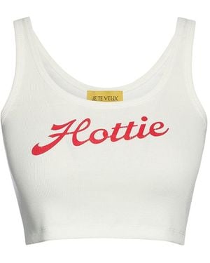 Je Te Veux Hottie Print Ribbed Crop Top - White