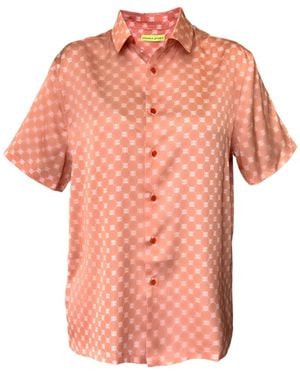 Janara Jones Apricot Satin Short-Sleeve Oversized Shirt - Pink