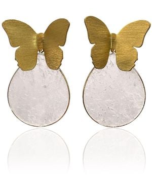 Rare Matters Jewelry Neutrals Spring Butterfly Clear Quartz Statement Earrings - Brown