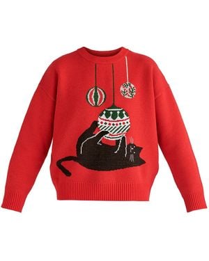 Paisie Christmas Sweater With Cat And Baubles - Red