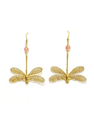 Volgara Bijoux Rose Quartz Dragonfly Earrings - Metallic