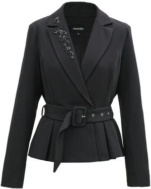 Smart and Joy Pleated Skirt Tailor Jacket With Embroidery - Black
