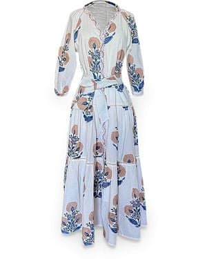 Pick Happy Botanica Maxi Cotton Dress Floral Mocha - Blue