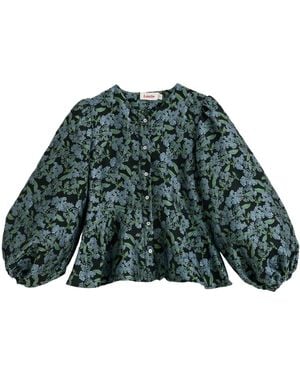 Louche Clementine Blossom Jacquard Peplum Blouse - Green