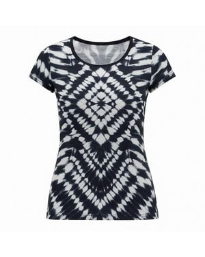Conquista Geometric Print Fitted Tee With Cap Sleeves - Blue