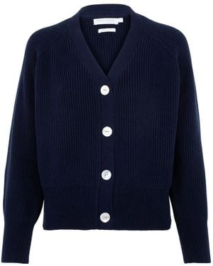 Paul James Knitwear Cotton Tilda Oversized V Neck Ribbed Cardigan - Blue