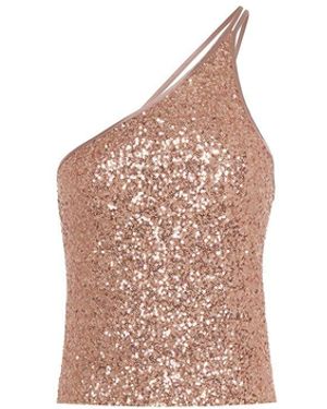 Rue Les Createurs One-Shoulder Sequined Nude Blouse - Pink