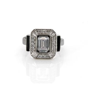 Ebru Jewelry Pave Diamond & Black Enamel Sterling Ring - Metallic