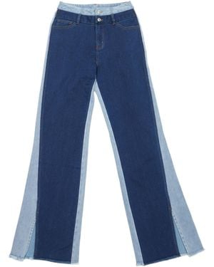 Circular Path Loose Denim Wide Leg Trousers - Blue