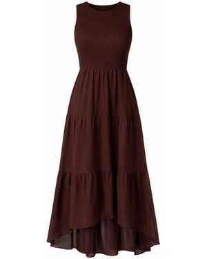 Girl In Mind Calla Shirred Top Tiered Midi Dress - Brown