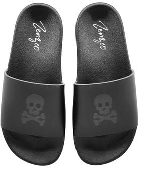 Zenzee Skull & Crossbones Slide Sandals - Black