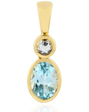 Artisan White Sapphire Charm Pendant Yellow Gold Blue Topaz Jewelry