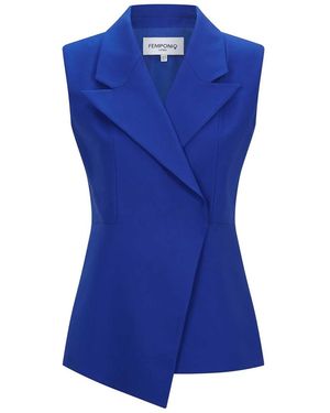 Femponiq Sleeveless Cotton Blazer - Blue
