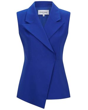 Femponiq Sleeveless Cotton Blazer - Blue