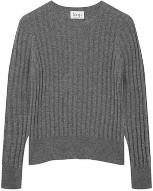 Loop Cashmere Cashmere Wide Rib Sweater - Gray