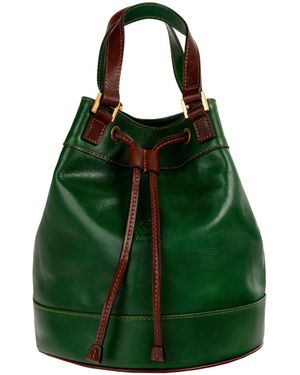 Time Resistance Leather Bucket Bag For - Green