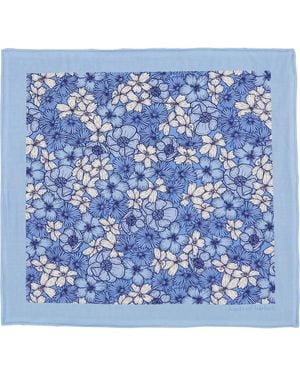 lords of harlech Hudson Dense Floral Merino Handkerchief Pocket Square - Blue
